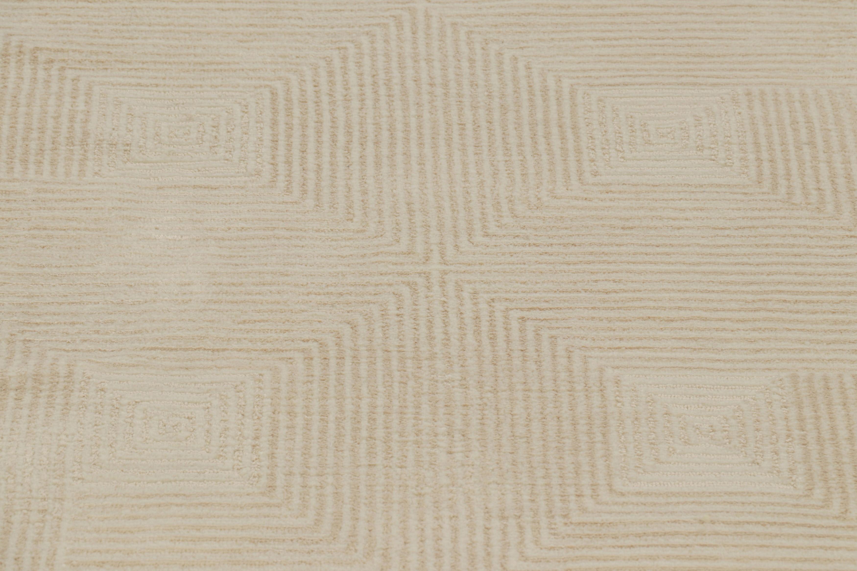 Modern Rug & Kilim’s Art Deco Style Rug with Cubist Geometric Patterns in Cream White For Sale