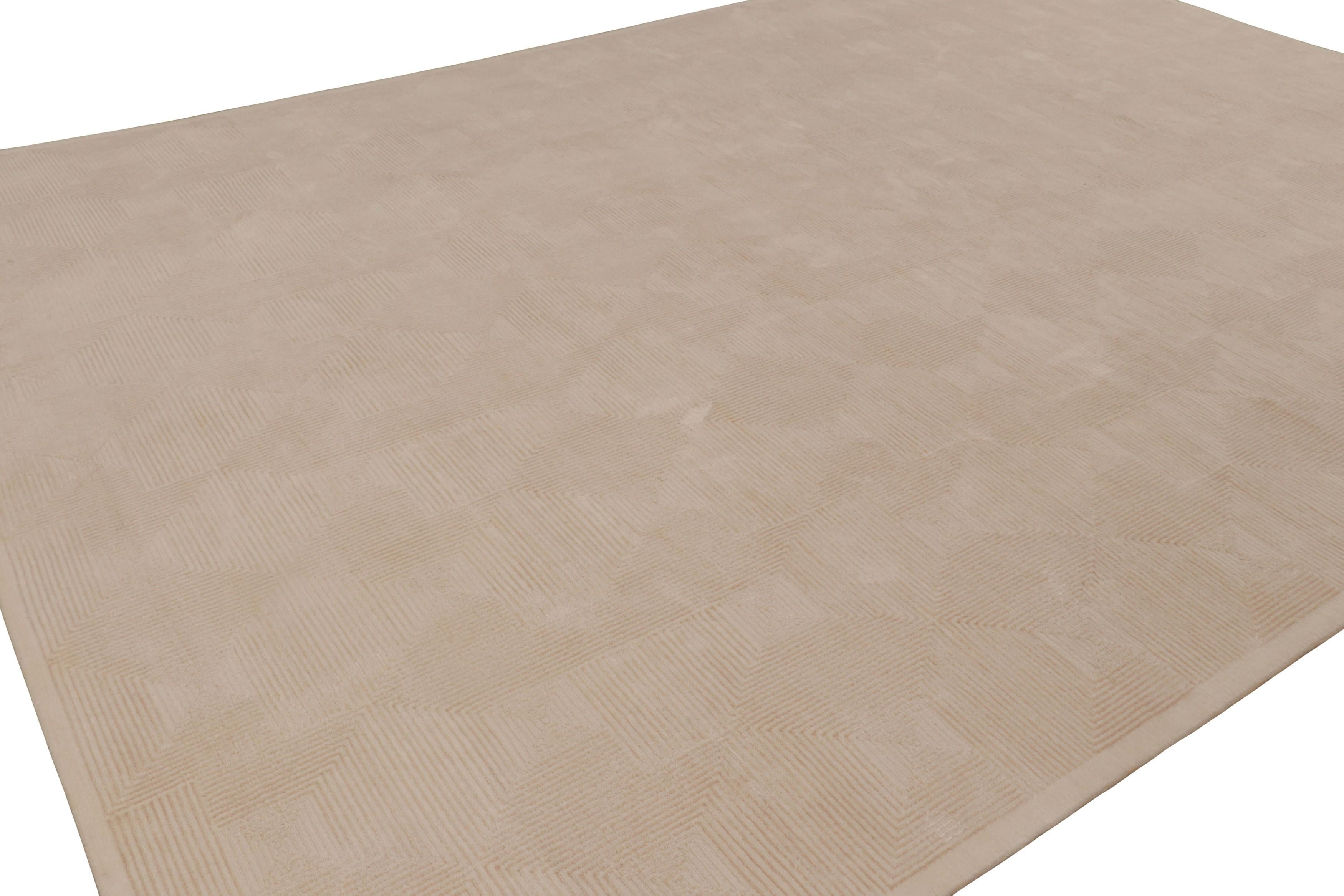 Annodato a mano Rug & Kilim è un tappeto in stile Art Deco con motivi geometrici cubisti in bianco panna in vendita