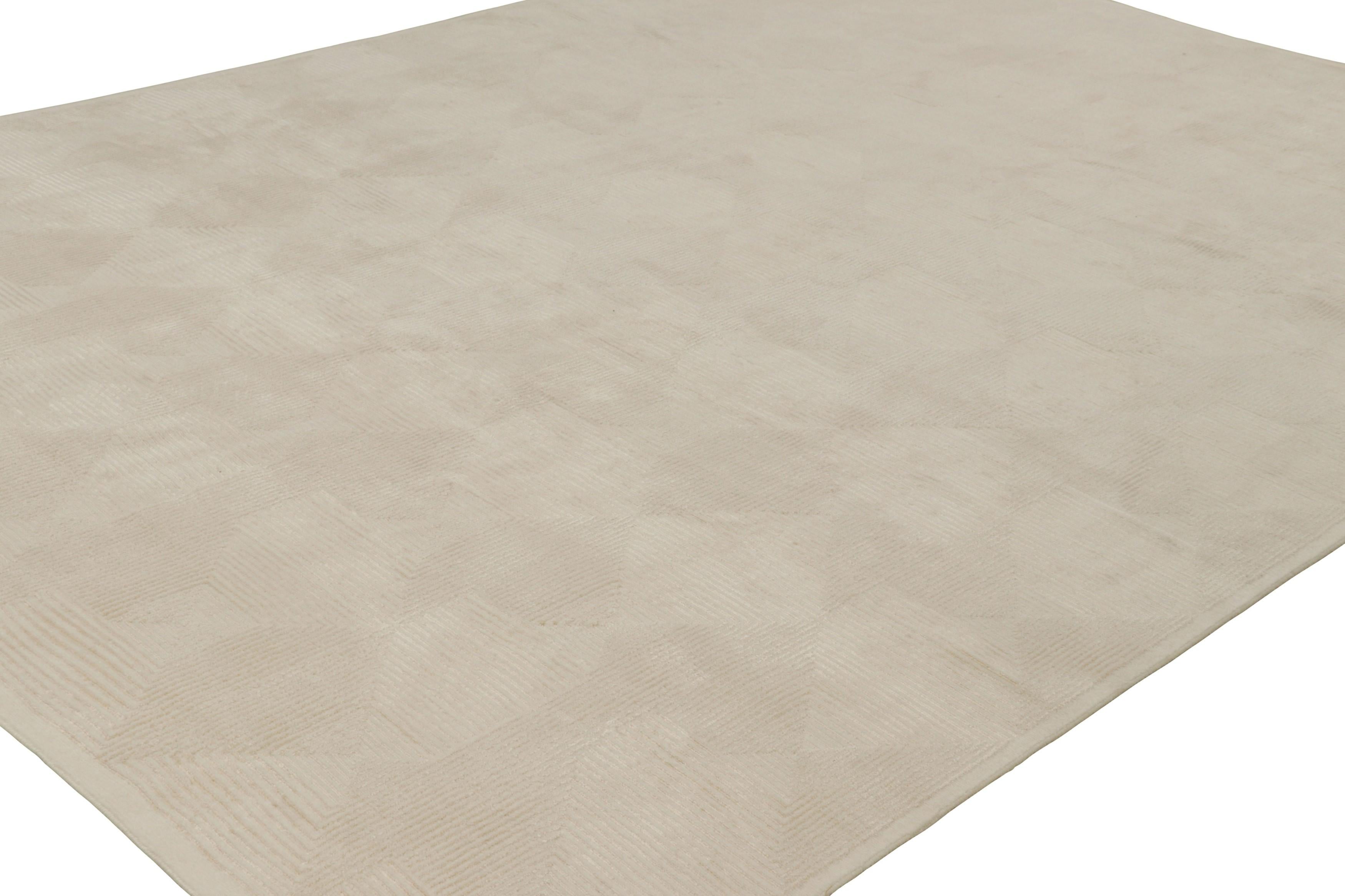 Hand-Knotted Rug & Kilim’s Art Deco Style Rug with Cubist Geometric Patterns in Cream White For Sale