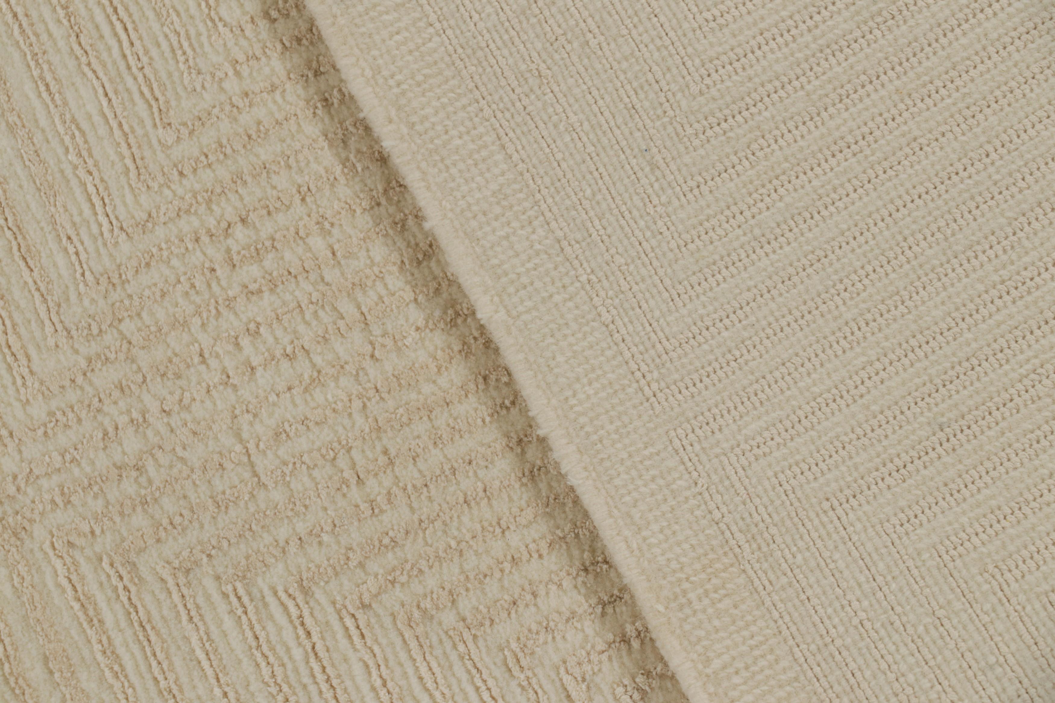 Contemporary Rug & Kilim’s Art Deco Style Rug with Cubist Geometric Patterns in Cream White For Sale