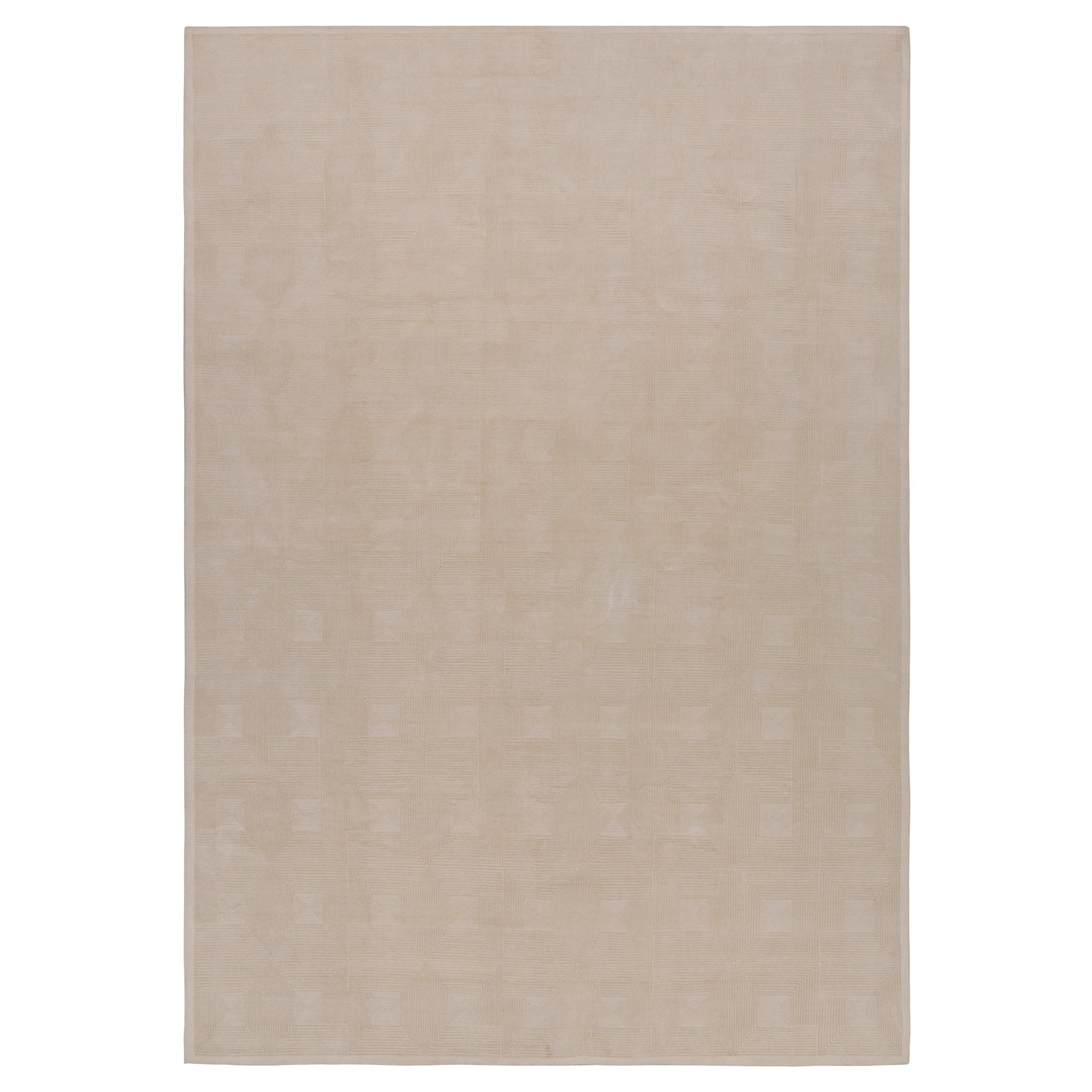 Rug & Kilim’s Art Deco Style Rug with Cubist Geometric Patterns in Cream White