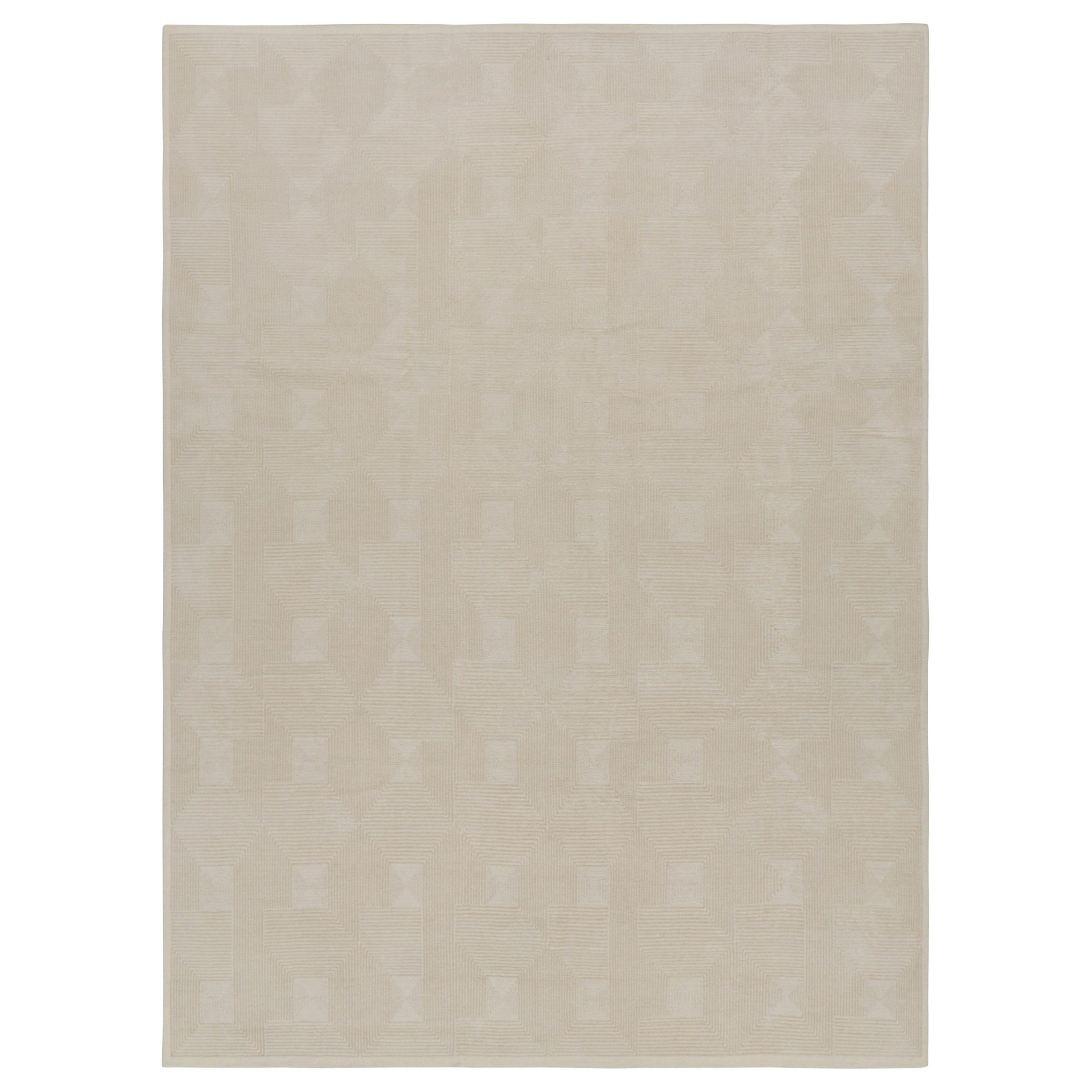 Rug & Kilim’s Art Deco Style Rug with Cubist Geometric Patterns in Cream White For Sale