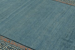 Rug & Kilim’s Art Deco Style Rug with Light Blue Open Field & Geometric Borders