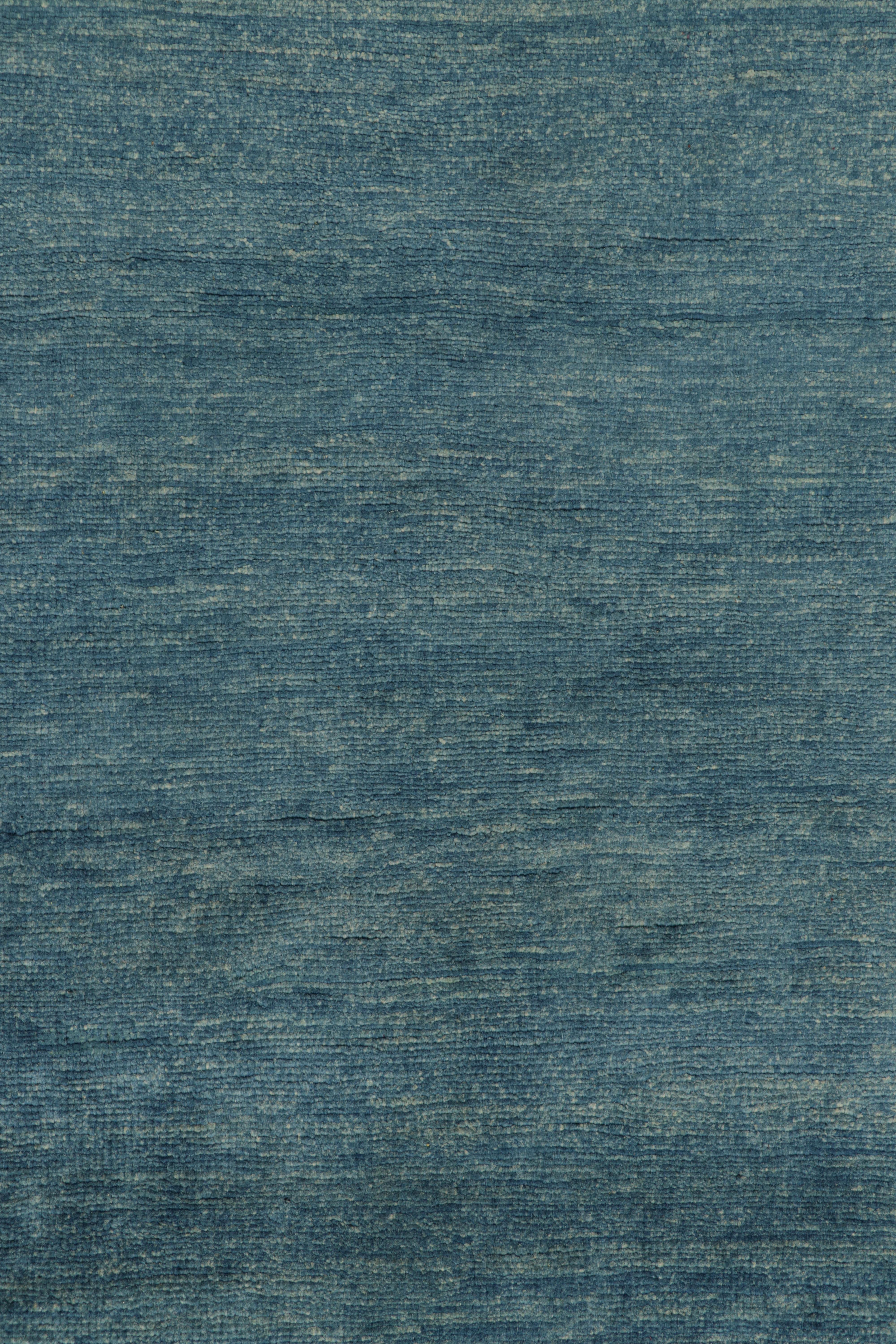 Contemporary Rug & Kilim’s Art Deco Style Rug with Light Blue Open Field & Geometric Borders For Sale