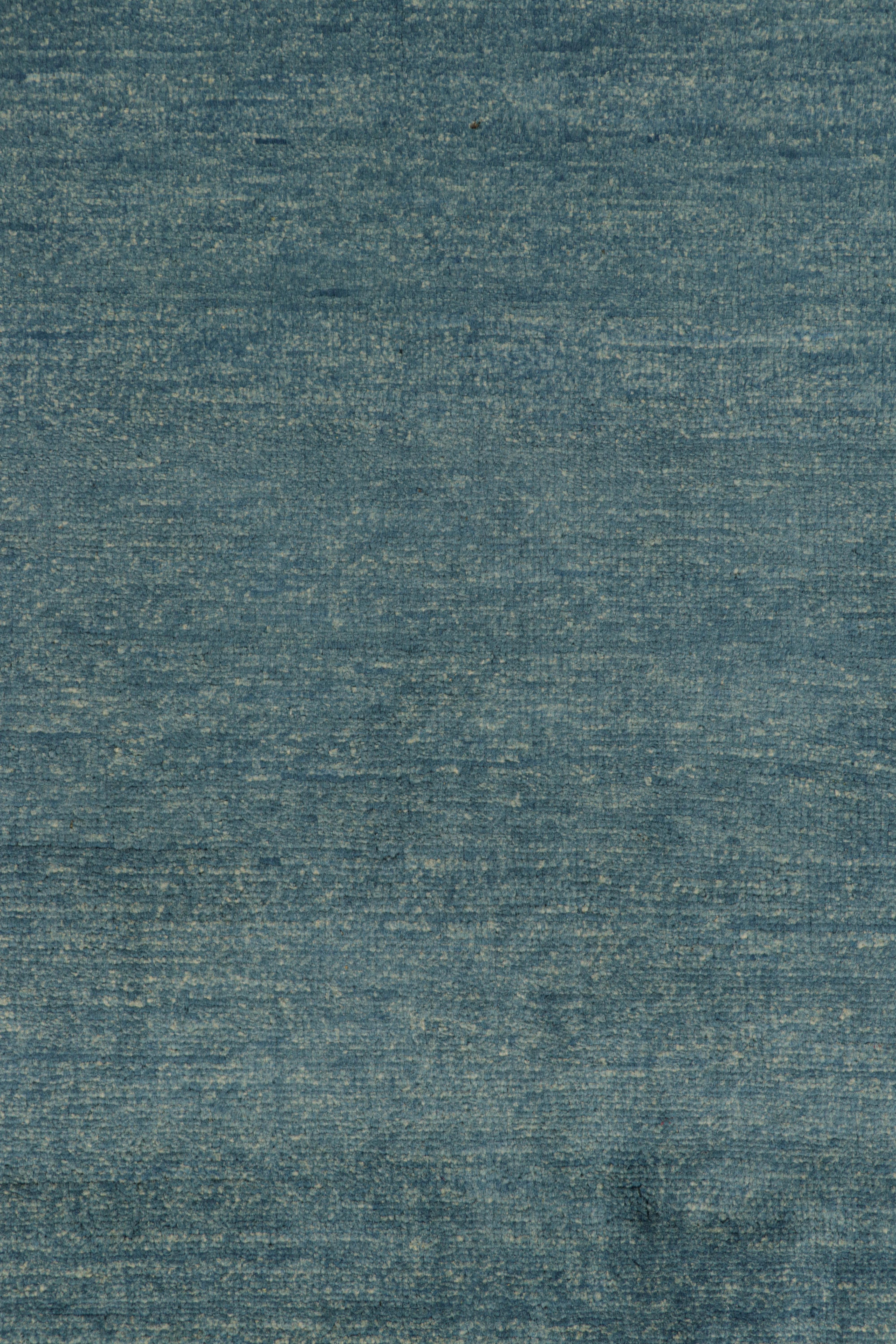 Contemporary Rug & Kilim’s Art Deco Style Rug with Light Blue Open Field & Geometric Borders For Sale