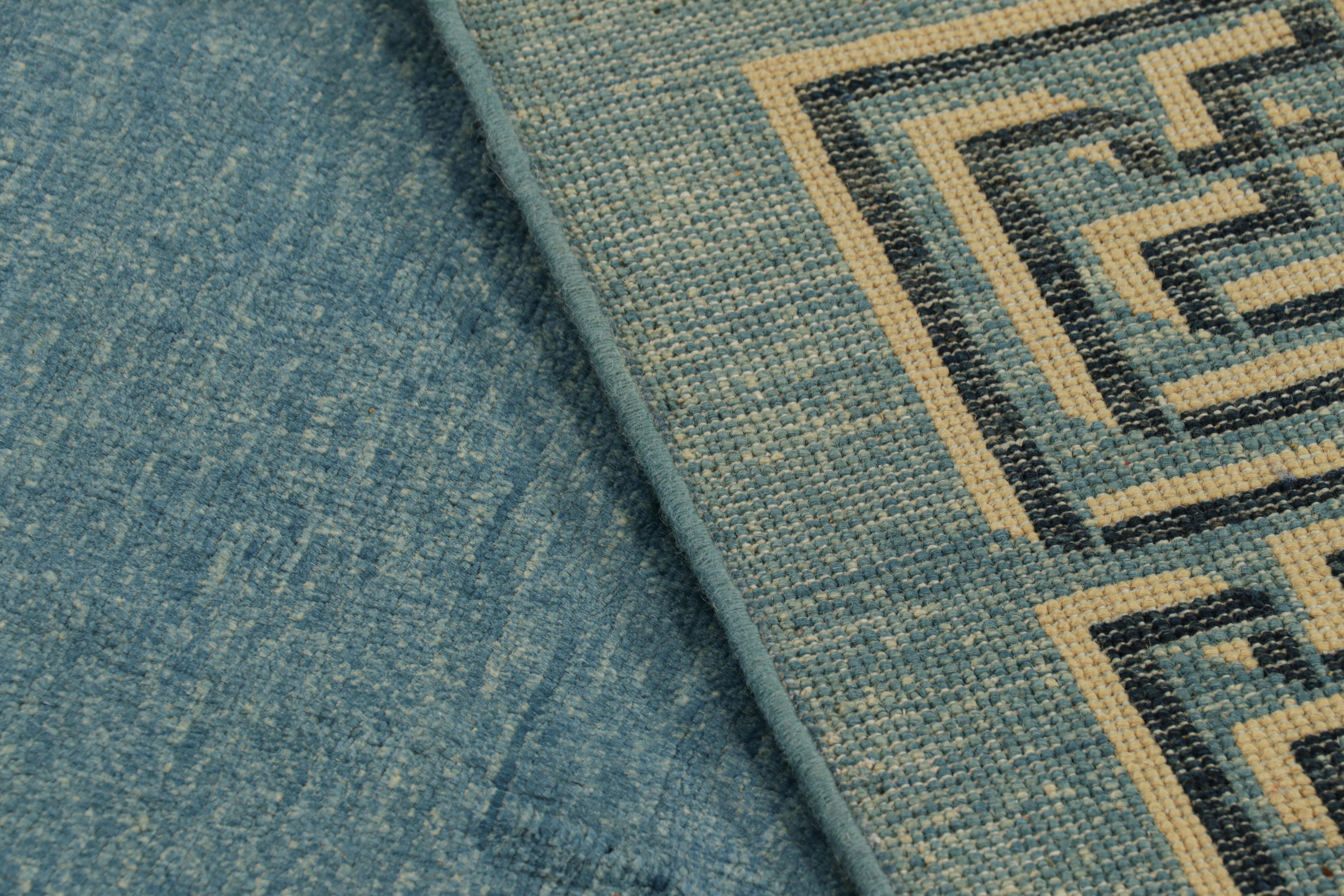 Rug & Kilim’s Art Deco Style Rug with Light Blue Open Field & Geometric Borders For Sale 1