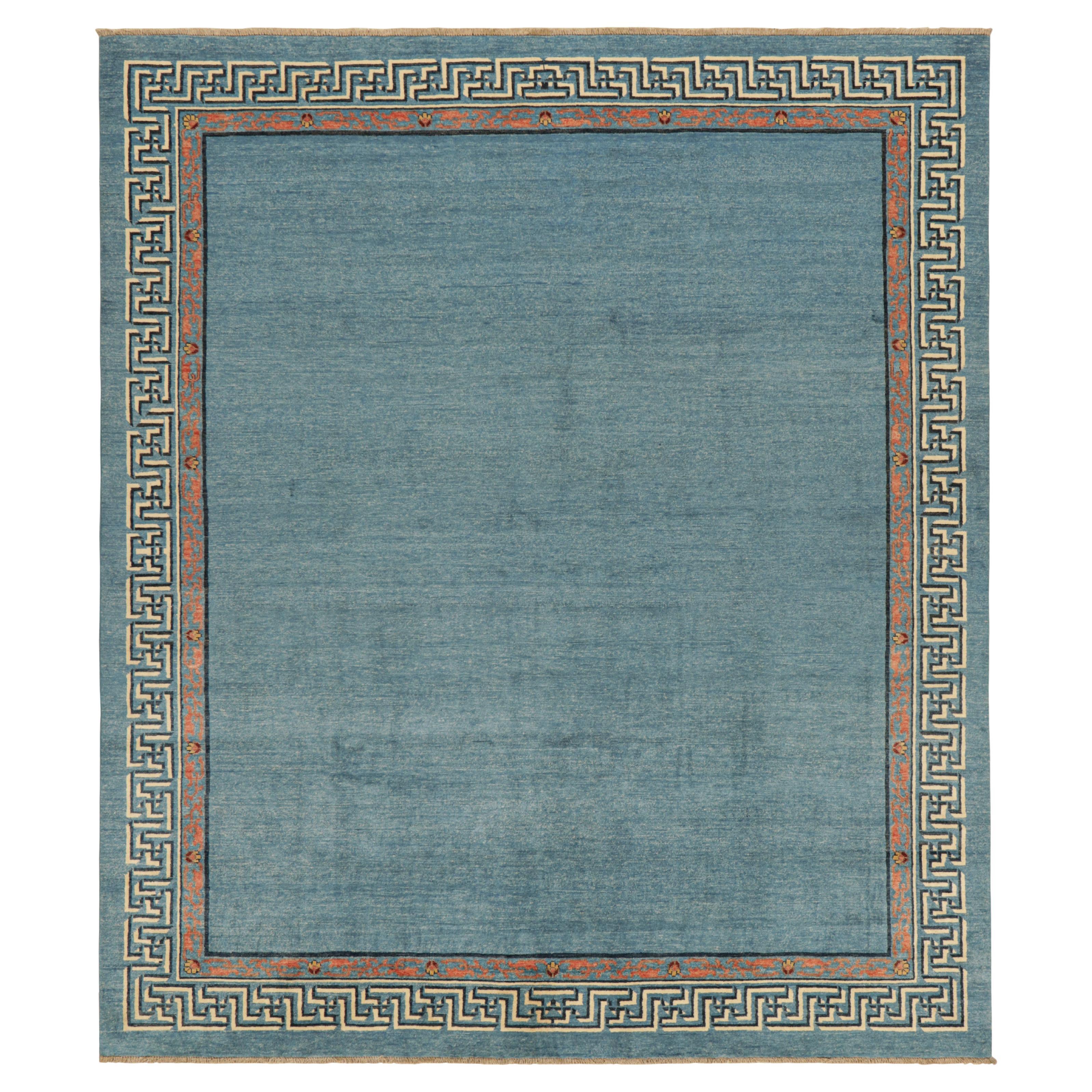 Rug & Kilim’s Art Deco Style Rug with Light Blue Open Field & Geometric Borders