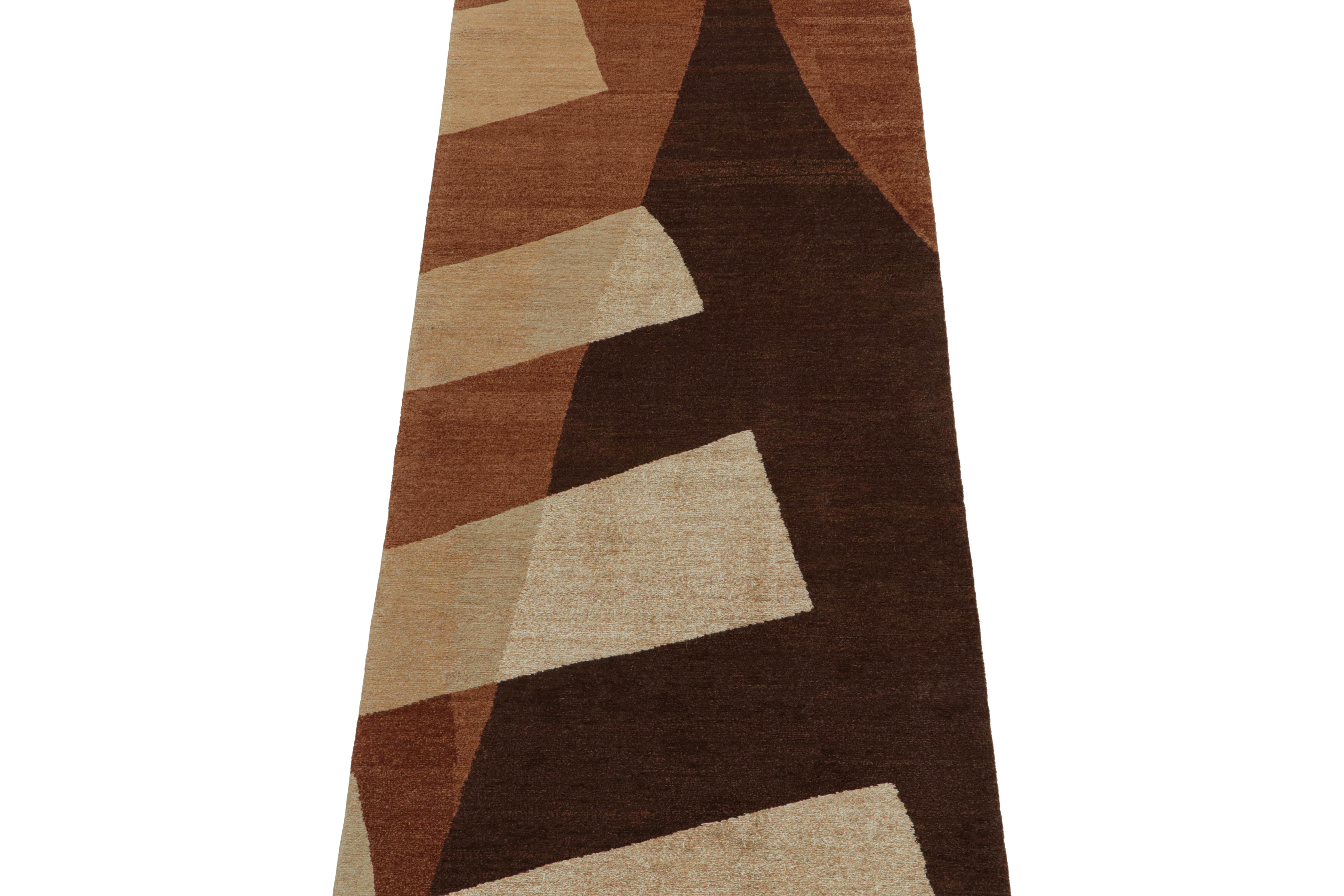 Nepalese Rug & Kilim’s Art Deco Style runner with Geometric Patterns in Tones of Brown For Sale