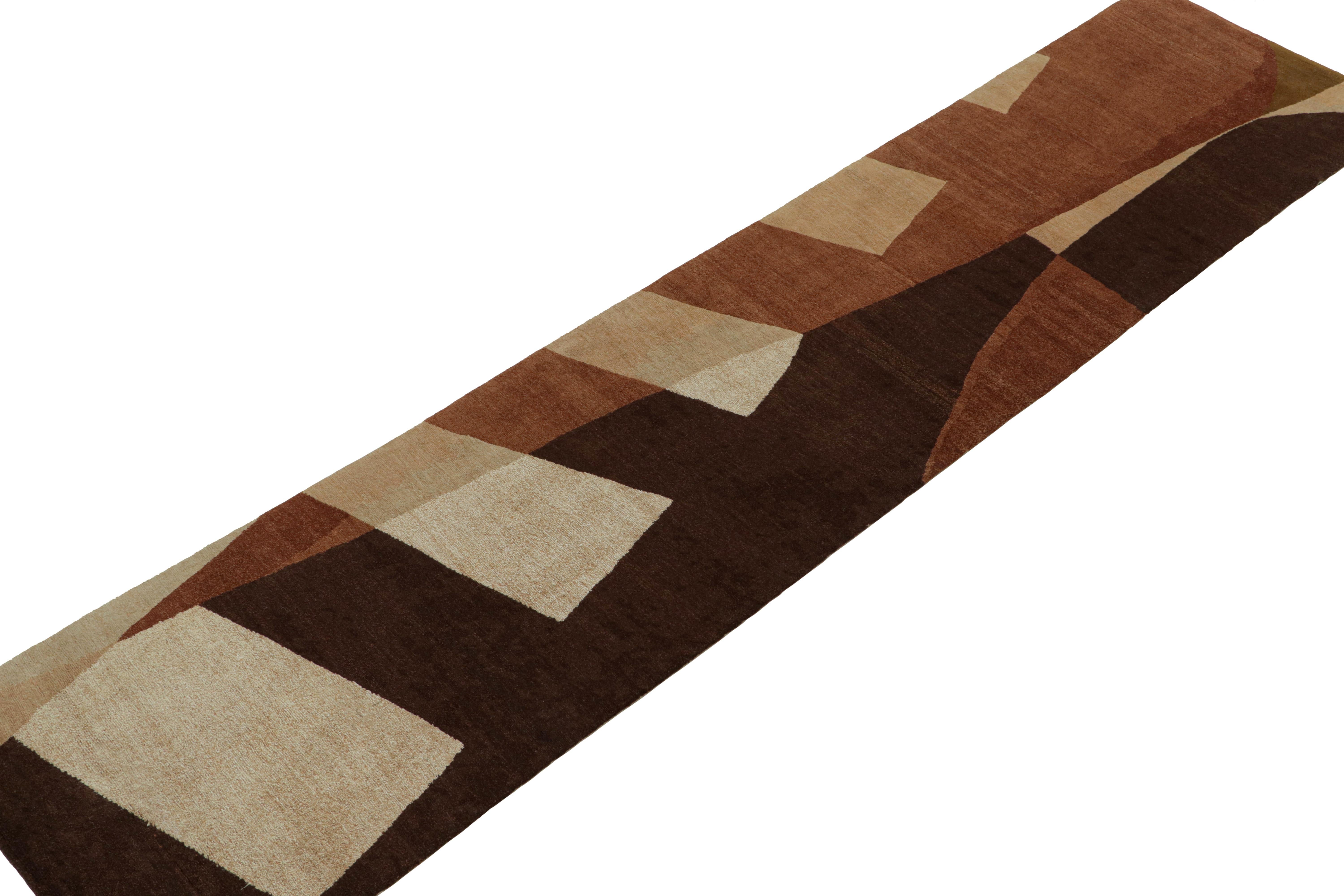 From Rug & Kilim’s Art Deco collection comes this 3x12 contemporary runner. Hand-knotted in wool & silk

On the Design

Inspired by French Deco styles, the design boasts sharp geometric patterns in rich complementary colors of beige & brown.