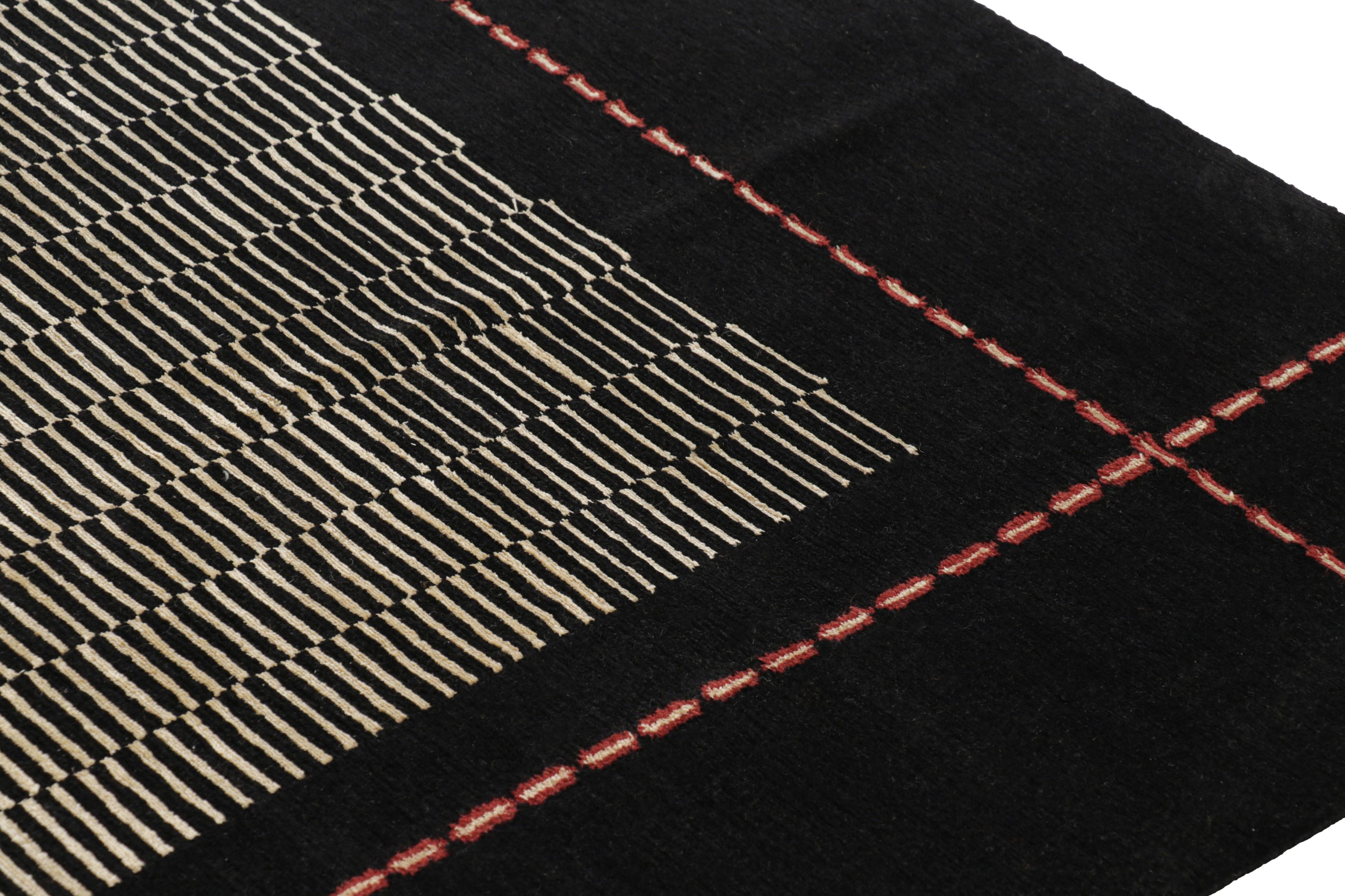 Modern Rug & Kilim’s Art Deco Style Square Rug with Beige-Brown Geometric Patterns For Sale