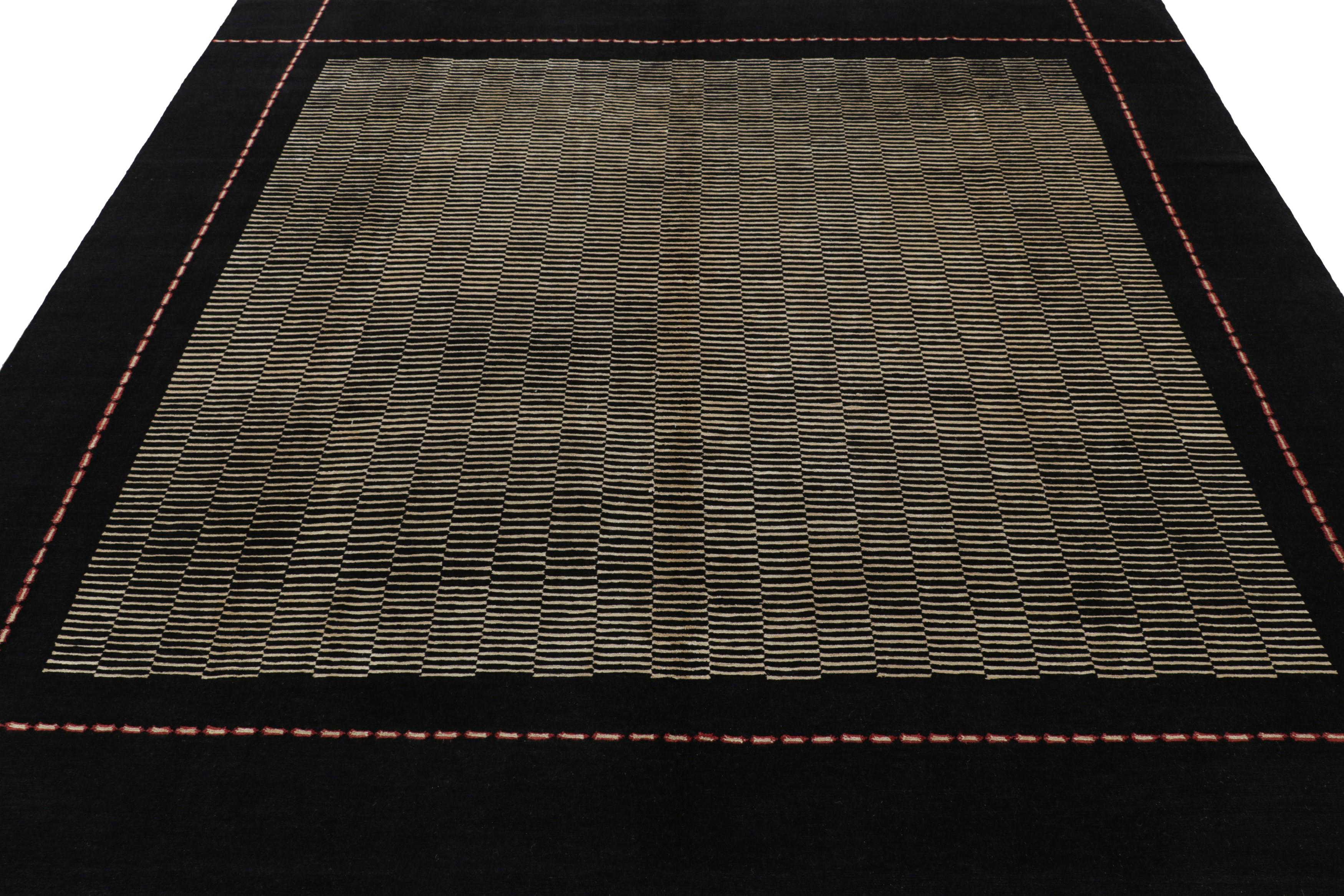 Nepalese Rug & Kilim’s Art Deco Style Square Rug with Beige-Brown Geometric Patterns For Sale