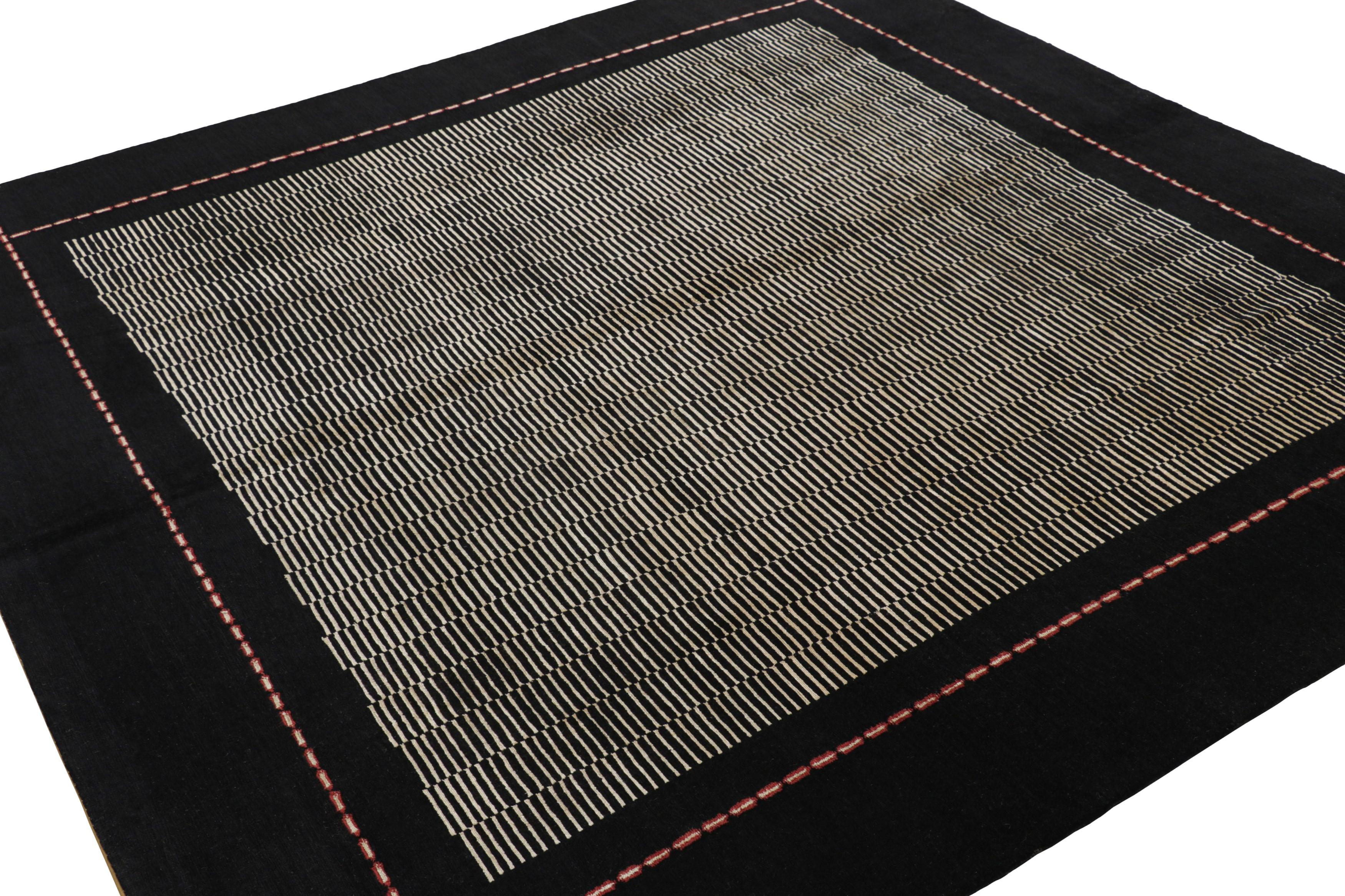 Hand-Knotted Rug & Kilim’s Art Deco Style Square Rug with Beige-Brown Geometric Patterns For Sale