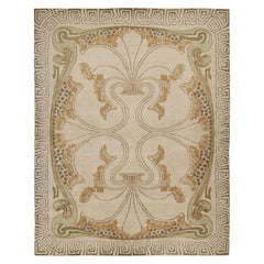 Rug & Kilim’s Art Nouveau Rug in Cream with Gold and Green Floral Patterns