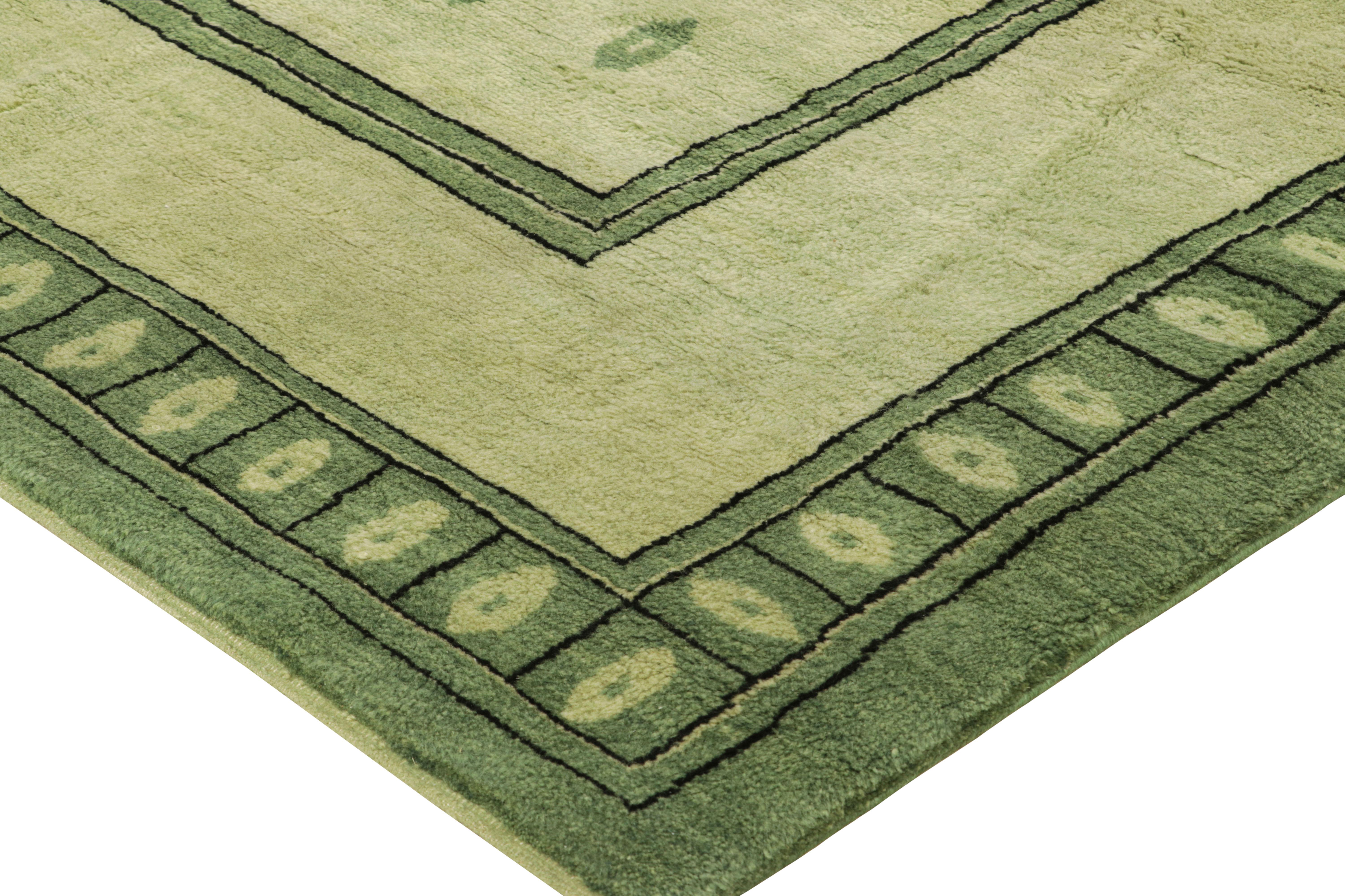 Rug & Kilim’s Art Nouveau Style Custom Rug Design with Green Geometric Pattern In New Condition For Sale In Long Island City, NY
