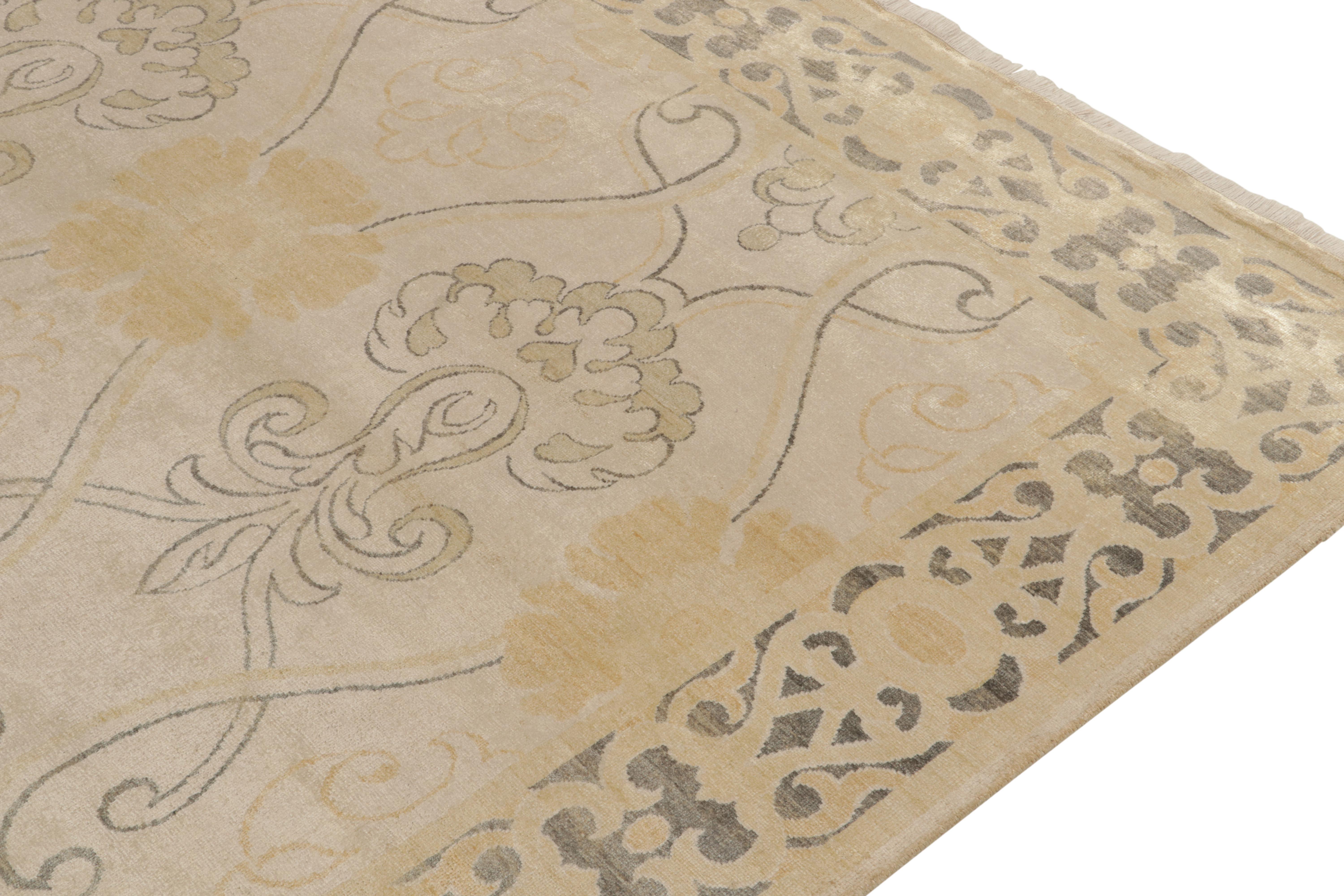 Rug & Kilim’s Art Nouveau Style Rug in Beige with Gold Trellis Floral Patterns In New Condition For Sale In Long Island City, NY
