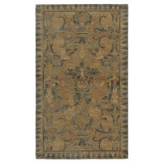 Rug & Kilim’s Arts & Crafts Style Rug in Beige-Brown and Blue Floral Patterns