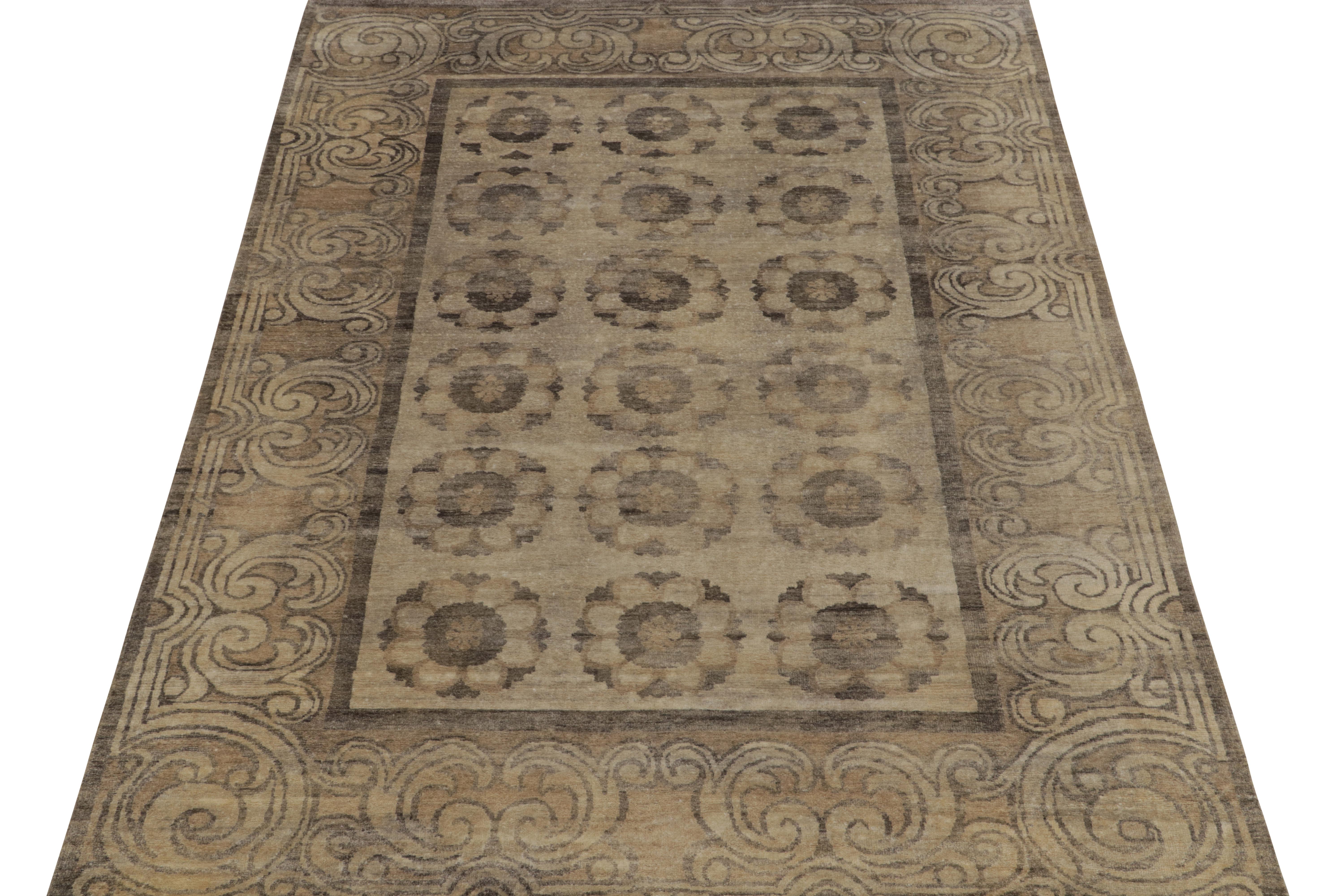 Arts and Crafts Rug & Kilim’s Arts & Crafts style rug in Beige-Brown Medallion Patterns For Sale