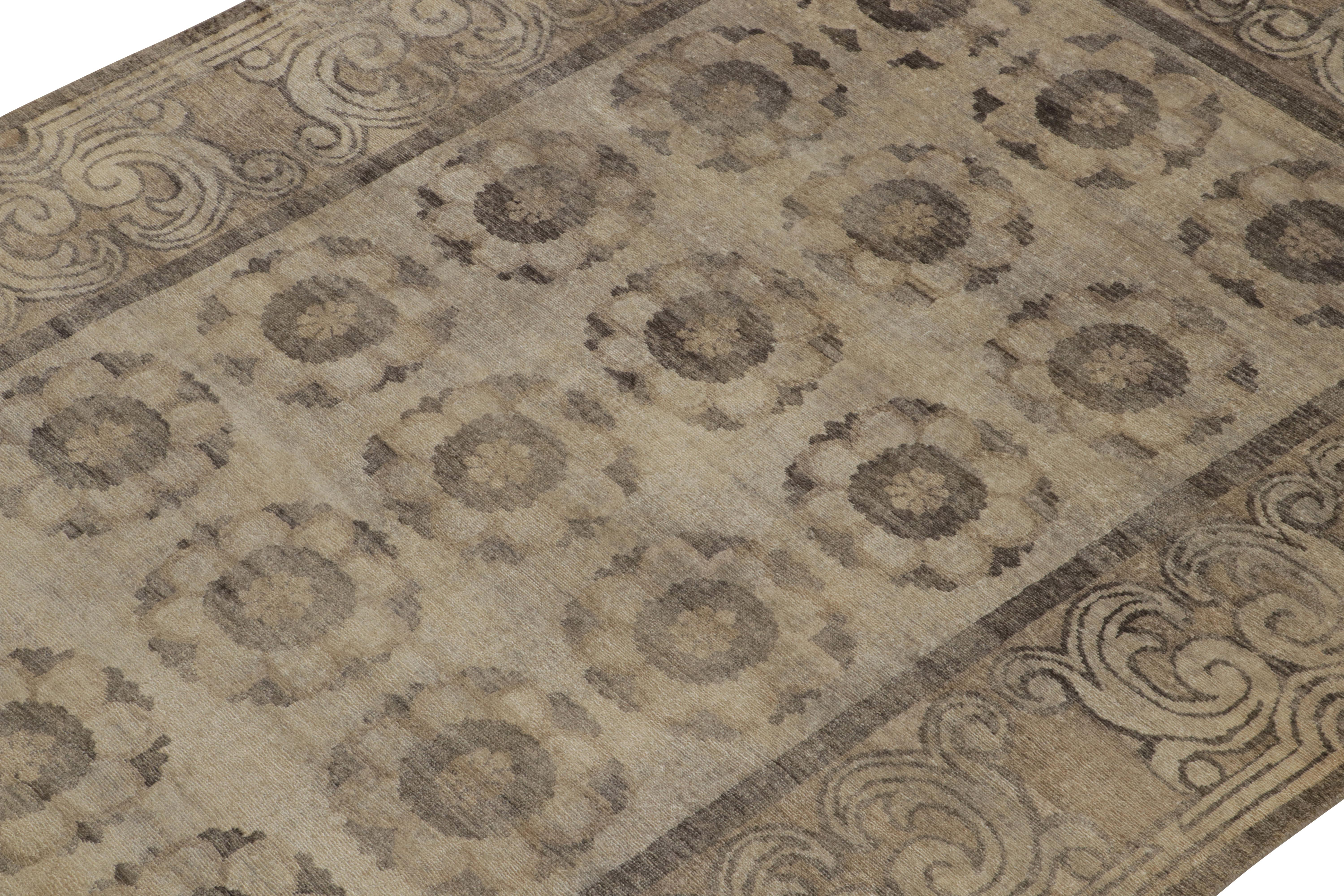 Indian Rug & Kilim’s Arts & Crafts style rug in Beige-Brown Medallion Patterns For Sale