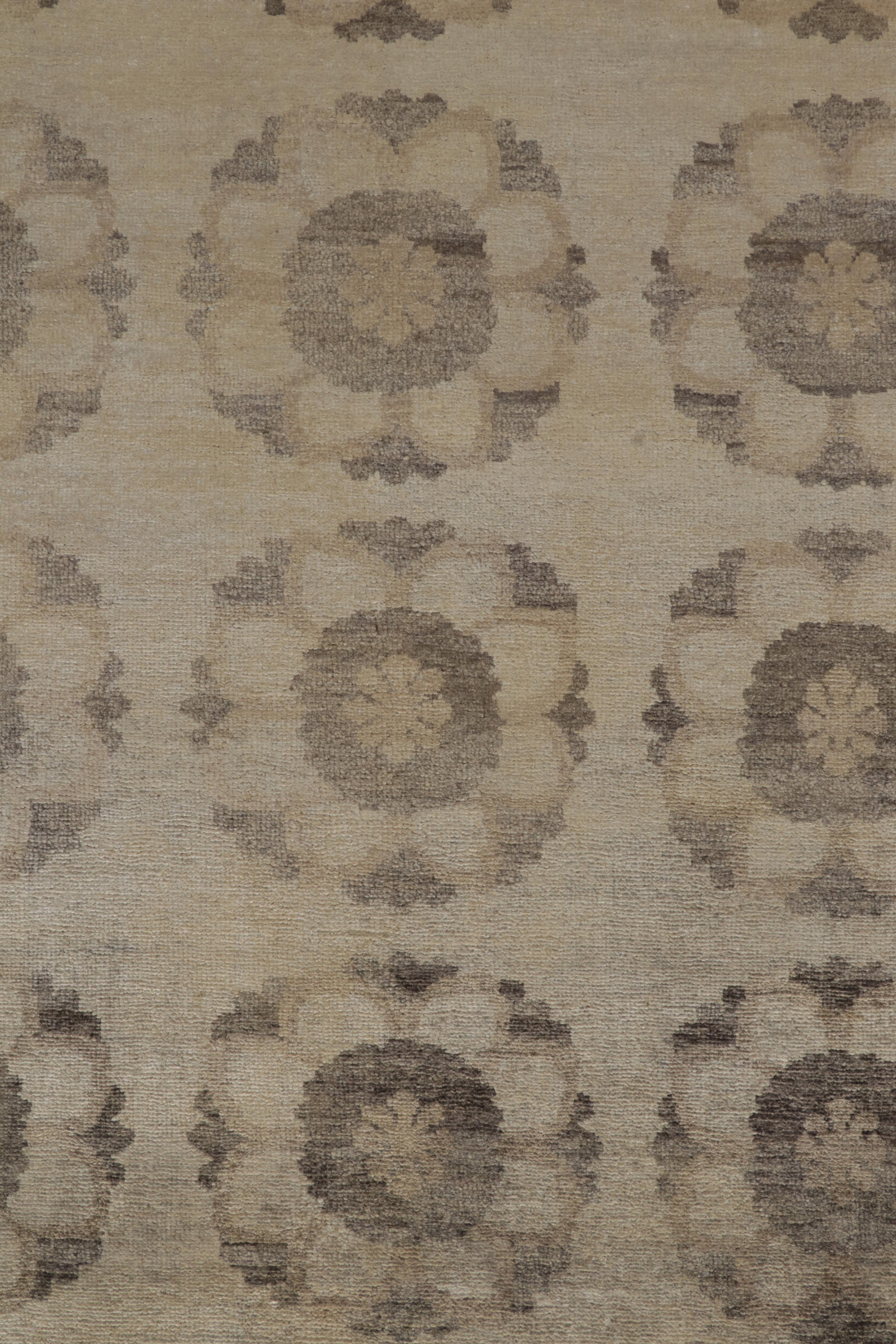 Hand-Knotted Rug & Kilim’s Arts & Crafts style rug in Beige-Brown Medallion Patterns For Sale