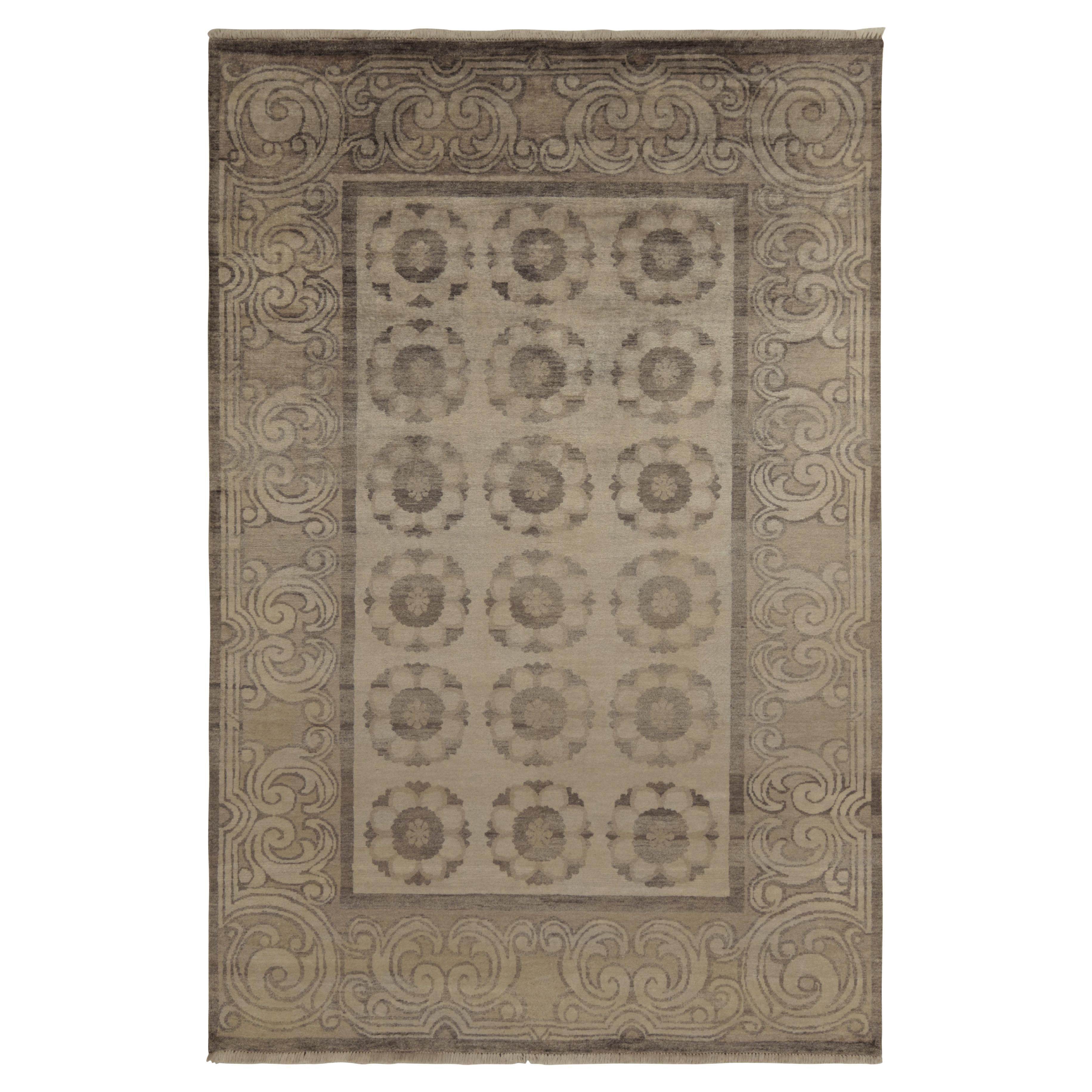 Rug & Kilim’s Arts & Crafts style rug in Beige-Brown Medallion Patterns For Sale