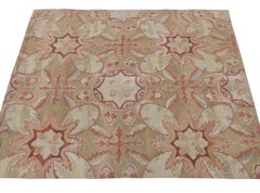 Rug & Kilim’s Aubusson Flat Weave Style Rug, Beige-Brown, Pink Floral Pattern