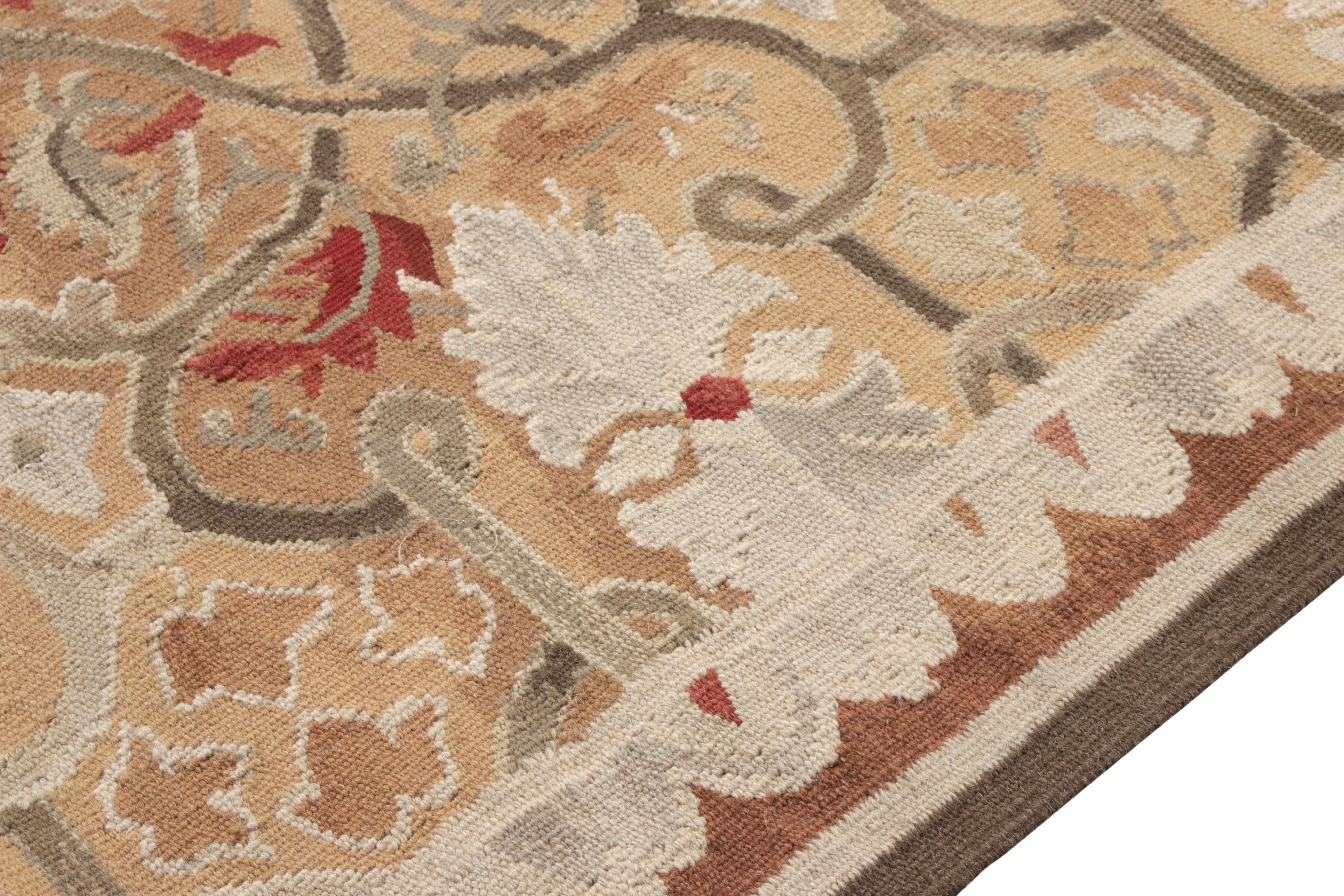 Hand-Knotted Rug & Kilim’s Aubusson Flat Weave Style Rug, Beige, Gray and Red Floral Pattern For Sale