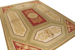 Rug & Kilim’s Aubusson Flat Weave Style Rug, Red and Green Floral Patterns