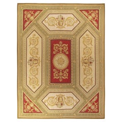 Rug & Kilim's Aubusson Flat Weave Style Rug, motifs floraux rouges et verts