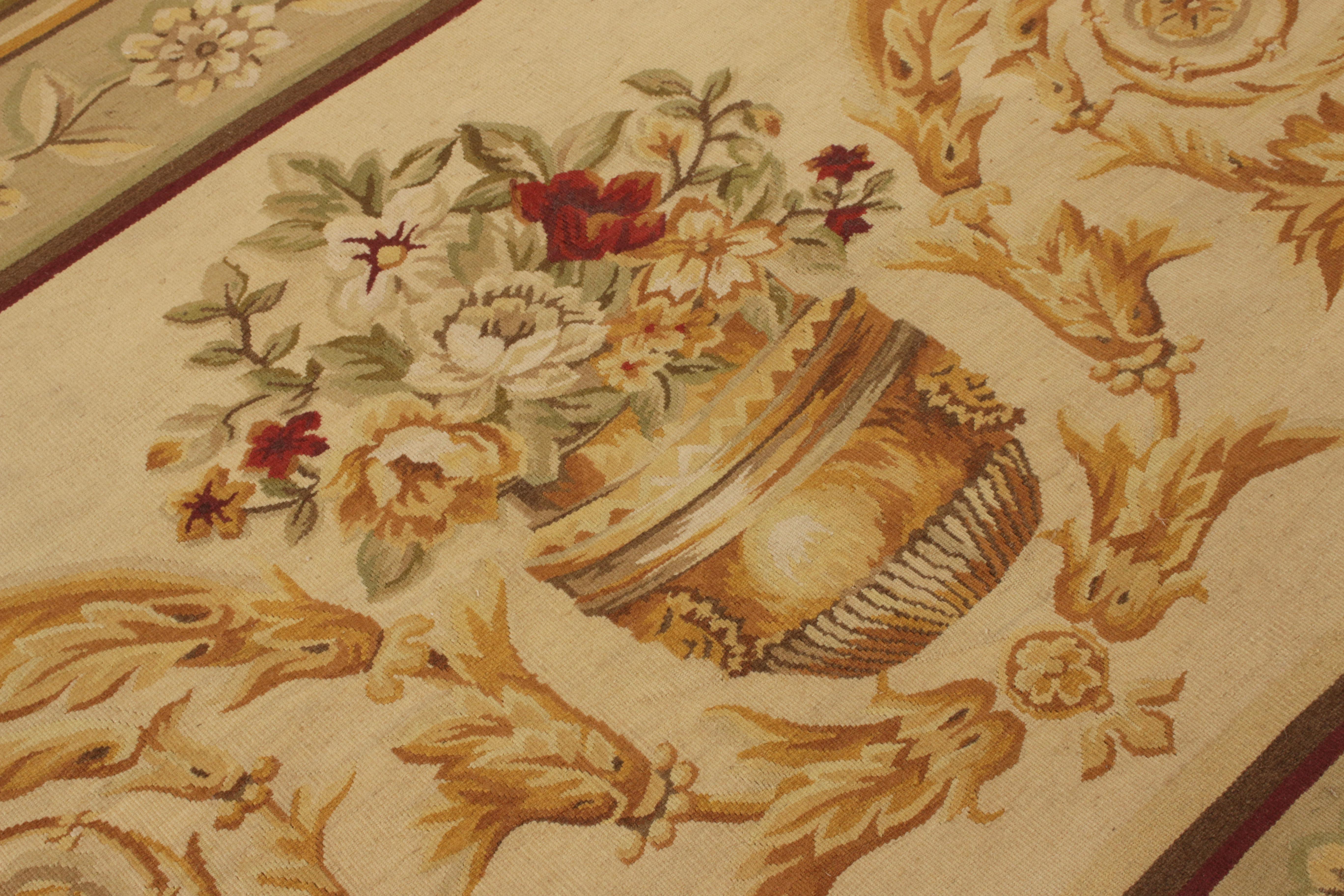 Rug & Kilim’s Aubusson Flat Weave Style Rug, Red and Green Floral Patterns.0 In New Condition For Sale In Long Island City, NY