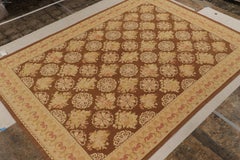 Rug & Kilim’s Aubusson Flatweave Style Rug in Brown with Beige Floral Patterns