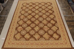 Rug & Kilim’s Aubusson Flatweave Style Rug in Brown with Beige Floral Patterns