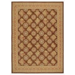 Rug & Kilim’s Aubusson Flatweave Style Rug in Brown with Beige Floral Patterns