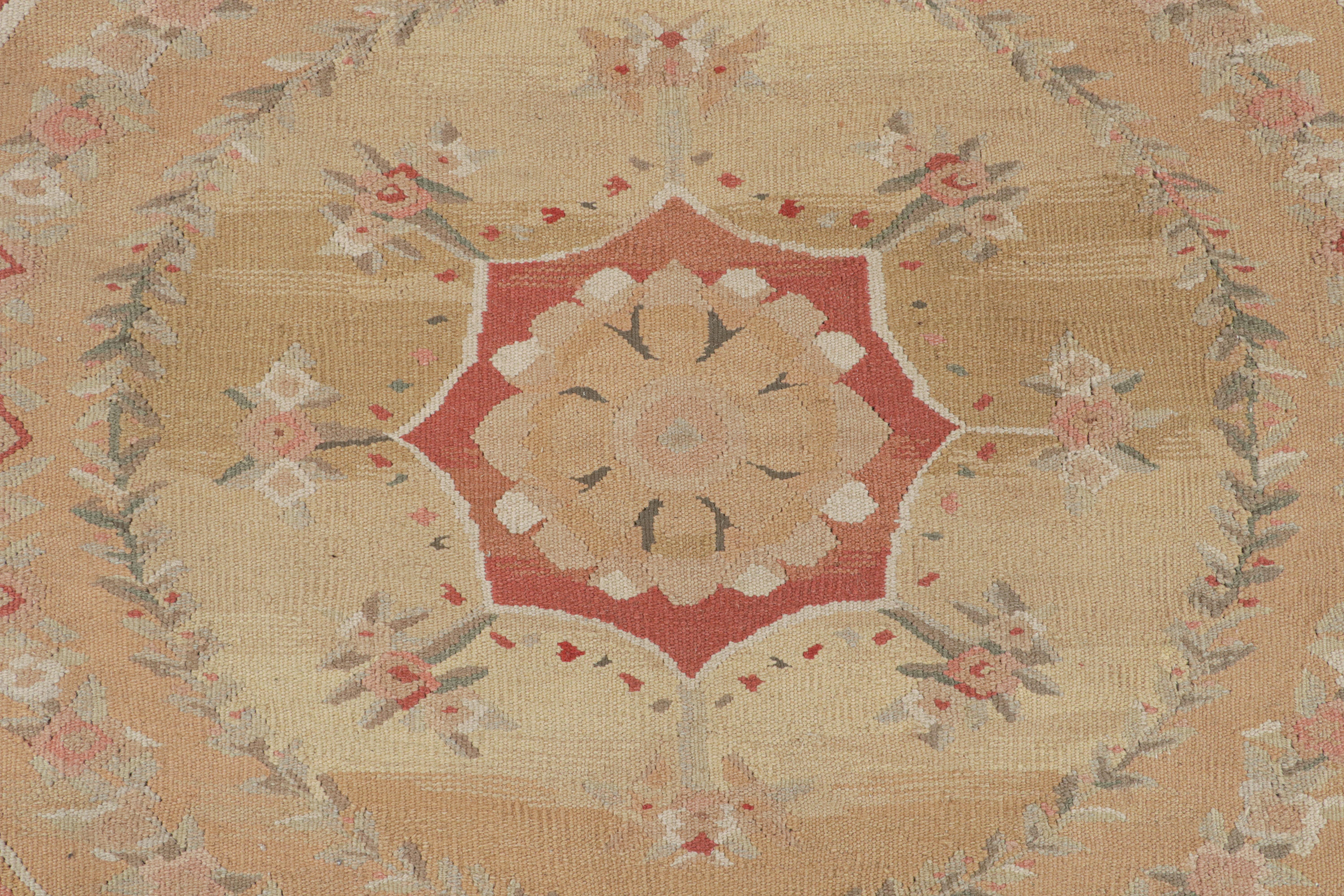 Chinese Rug & Kilim’s Aubusson Flatweave Style Rug with Beige Floral Medallion For Sale