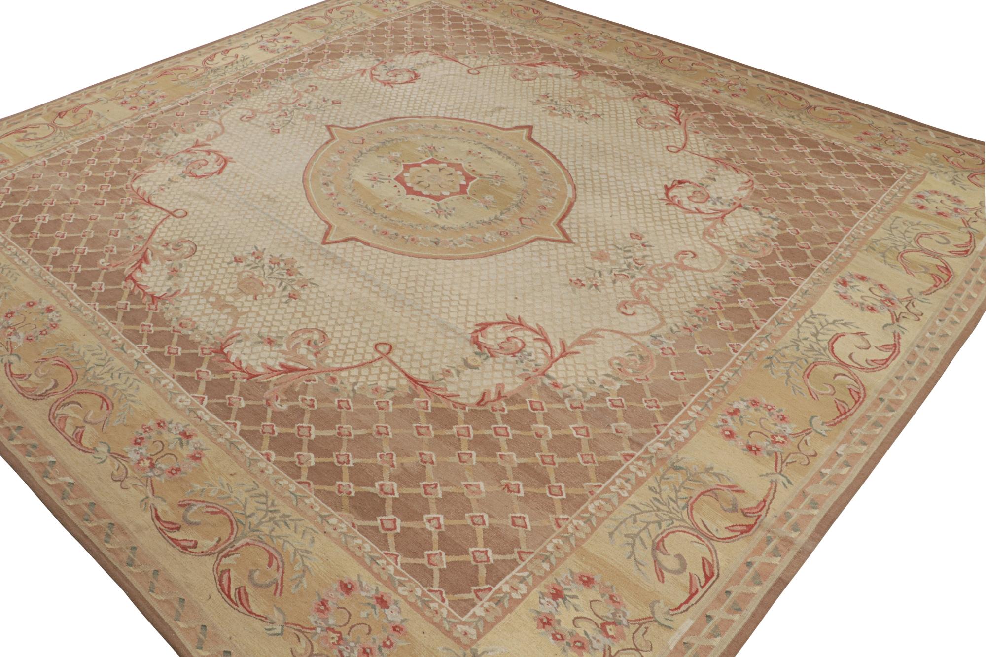 Hand-Knotted Rug & Kilim’s Aubusson Flatweave Style Rug with Beige Floral Medallion For Sale