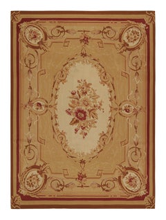 Rug & Kilim's Aubusson Flatweave Style Teppich mit goldenem und rotem Blumenmedaillon