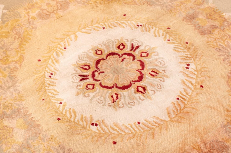 Hand-Knotted Rug & Kilim’s Aubusson Inspired Floral Cream and Gold Wool and Silk Rug For Sale