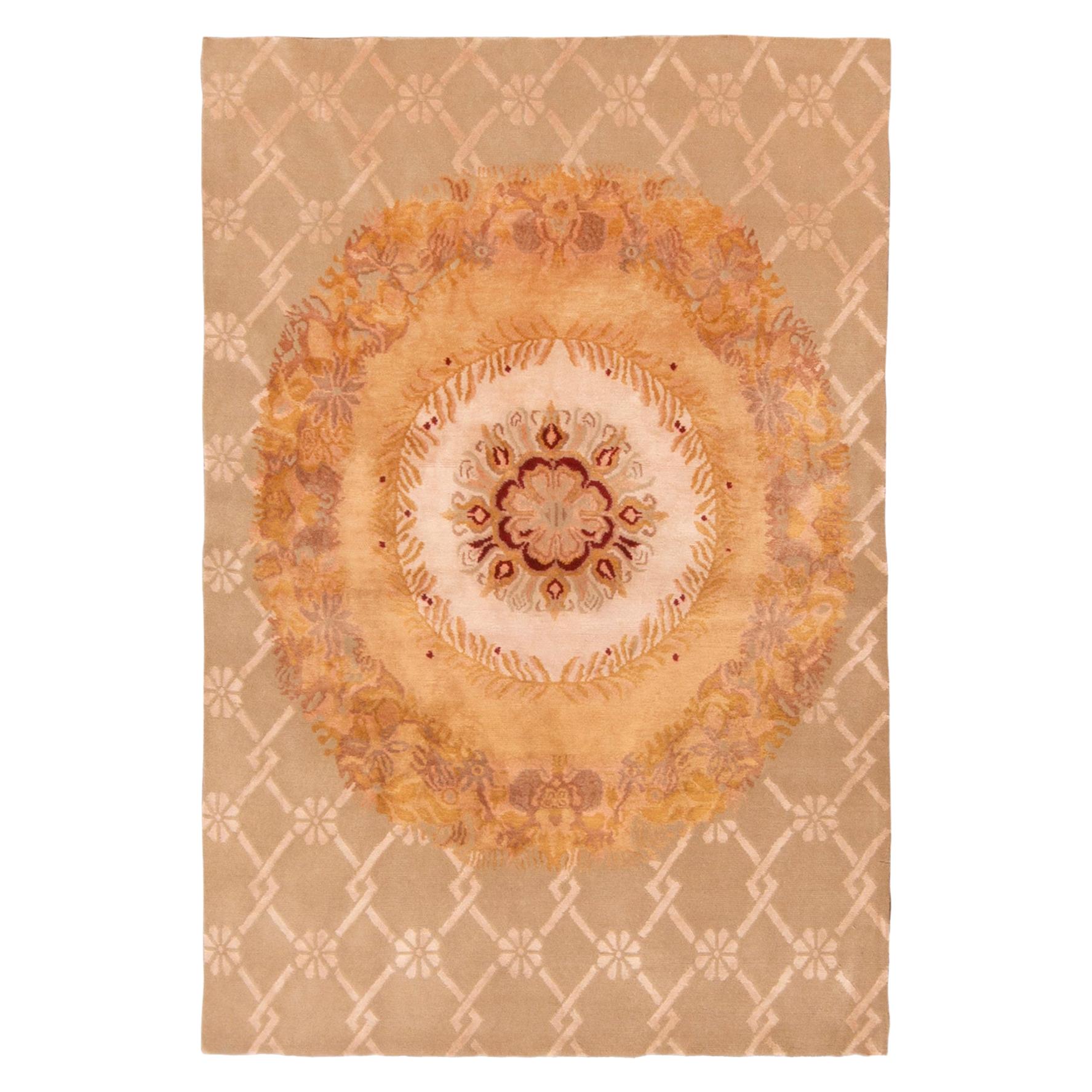 Rug & Kilim’s Aubusson Inspired Floral Cream and Gold Wool and Silk Rug