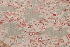 Rug & Kilim's Aubusson Rug, Cream with Red and Sage Floral Patterns