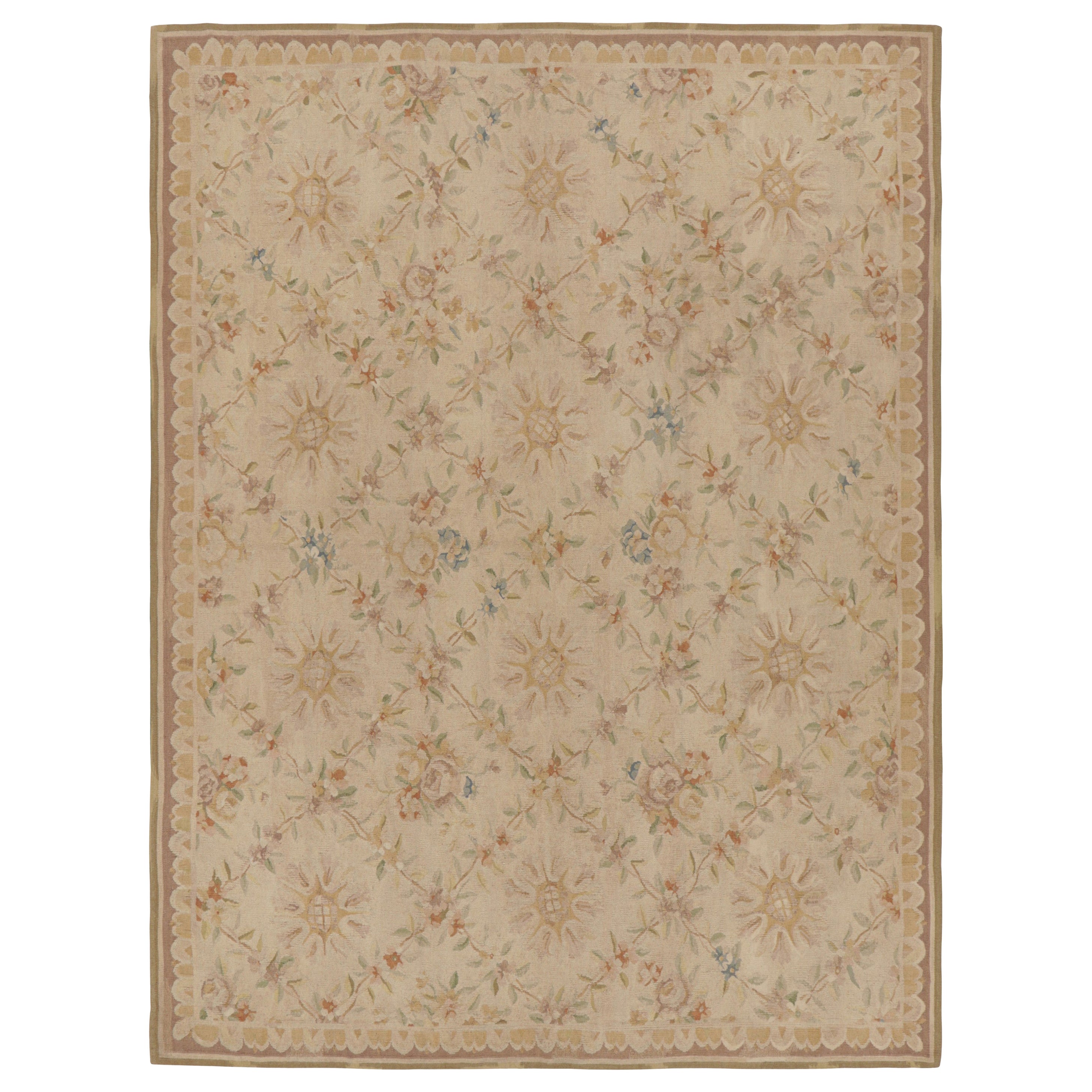 Rug & Kilim - Tappeto Aubusson beige con motivi floreali colorati
