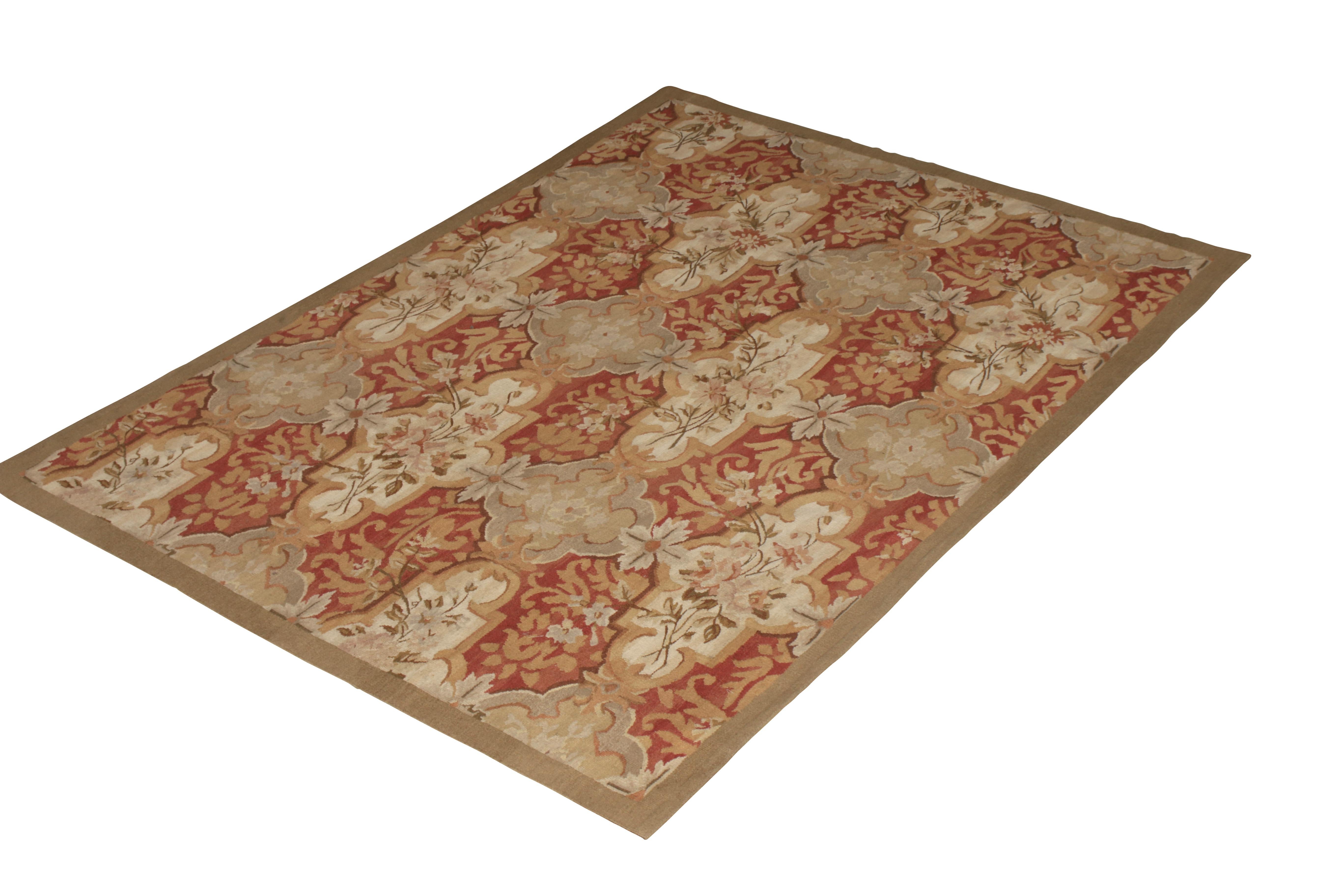 Tejido a mano en trama plana de 9 x 12 se une a la Colección Europea de Rug & Kilim: este diseño rinde homenaje a los patrones Aubusson Kilim de renombre en la historia de las tradiciones de alfombras europeas hechas a mano. También es excepcional