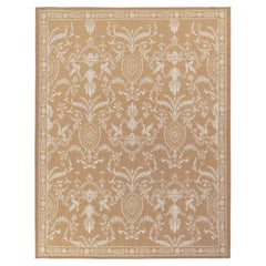 Rug & Kilim’s Aubusson Style Flat Weave in Beige-Brown, White Floral Pattern