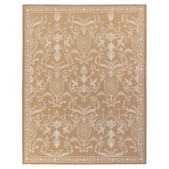 Rug & Kilim's Aubusson Style Flat Weave in Beige-Braun, weißes Blumenmuster