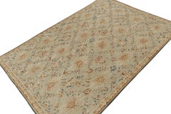 Rug & Kilim’s Aubusson style Flat Weave in Beige, Gold, Blue Floral Pattern