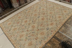 Rug & Kilim’s Aubusson style Flat Weave in Beige, Gold, Blue Floral Pattern