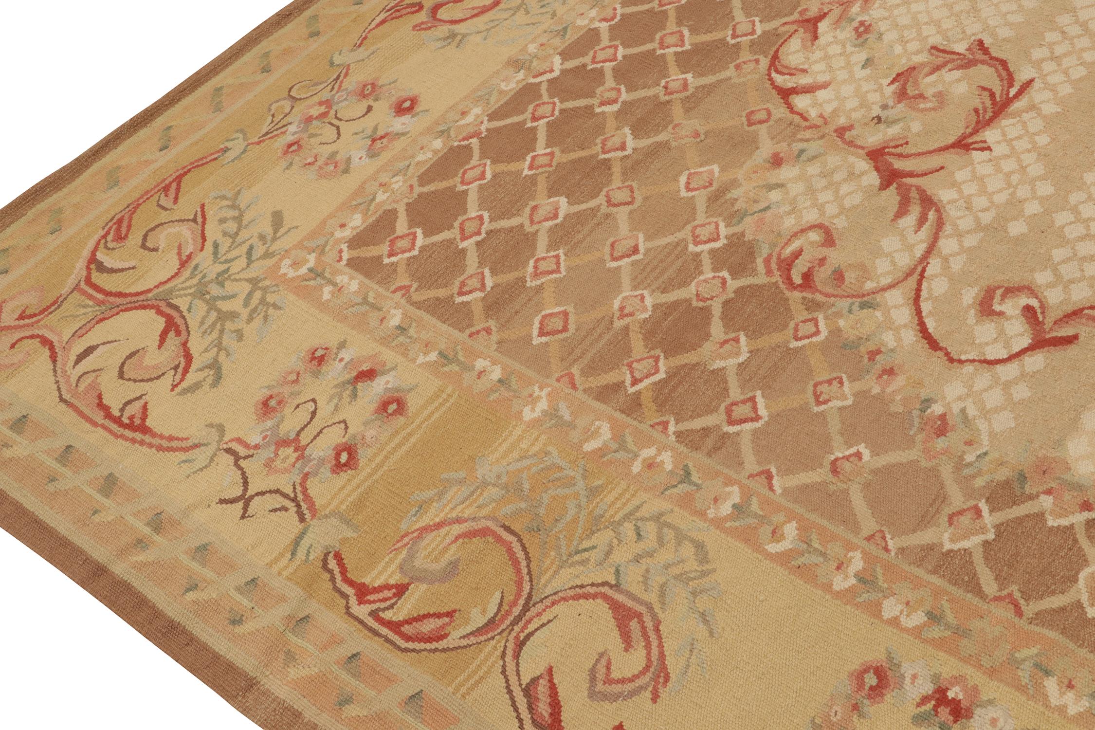 Rug & Kilim’s Aubusson style Flat Weave in Brown, Gold and Red Floral Medallion In New Condition For Sale In Long Island City, NY