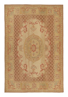 Tapis et Kilim à tissage plat de style Aubusson en médaillon floral brun, or et rouge