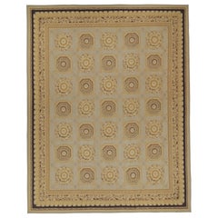 Rug & Kilim’s Aubusson Style Flat Weave in Gray, Beige and Gold Floral Pattern