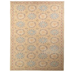Rug & Kilim's Aubusson Style Flat-Weave Rug in Beige Gold Floral Pattern