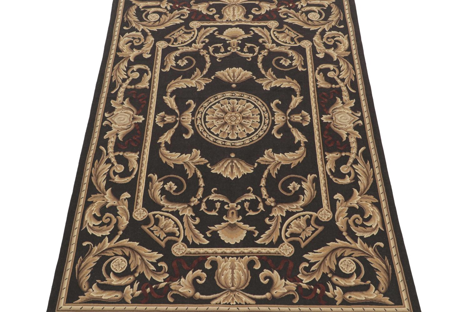 Rug & Kilim’s Aubusson Style Flatweave in Brown with Medallion & Floral Patterns In Good Condition For Sale In Long Island City, NY