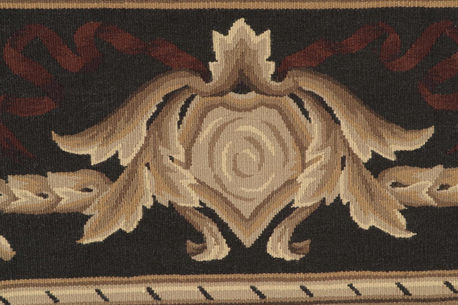 Contemporary Rug & Kilim’s Aubusson Style Flatweave in Brown with Medallion & Floral Patterns For Sale